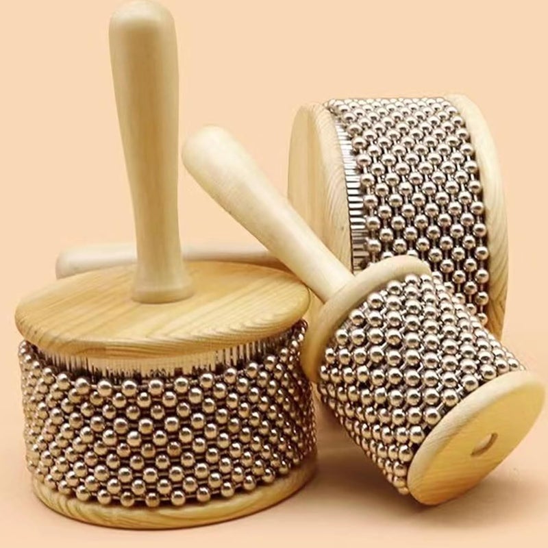 mocrcrel Wooden Cabasa Hand Shaker Pop Percussion Instrument, with Stainless Steel Breads Latin Percussion Instrument(4in) - Image 2